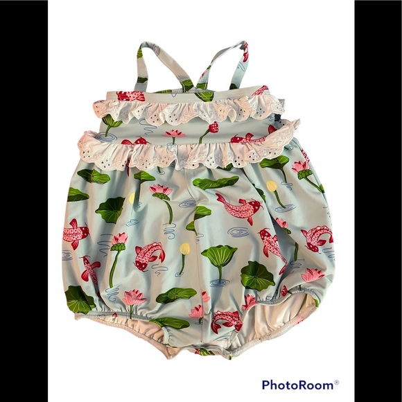 TBBC one piece bathing suit koi ruffle 12/18 months